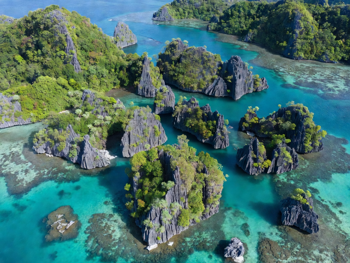 Aerial view of Wayag karst island clusters in Raja Ampat Indonesia