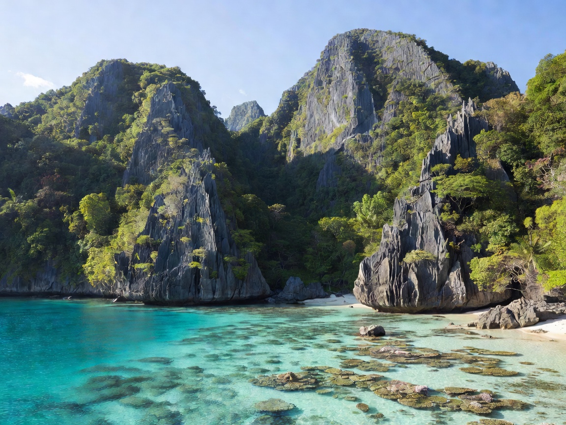 El Nido limestone cliffs and crystal blue waters Palawan Philippines