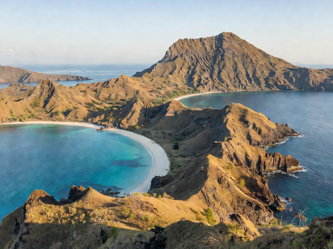 Padar Island scenic mountain peaks and ocean bays in Komodo Archipelago