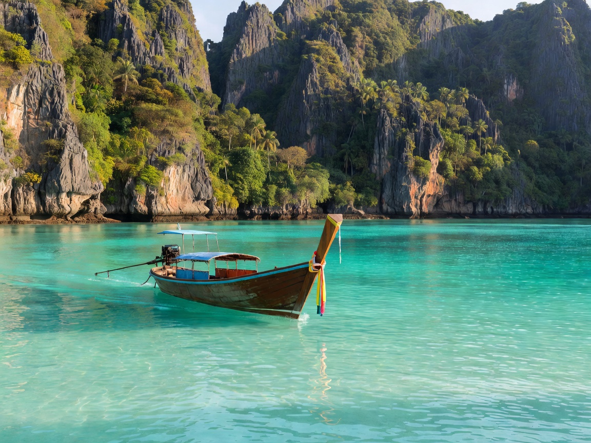 Phi Phi and Krabi longtail boat turquoise waters Thailand